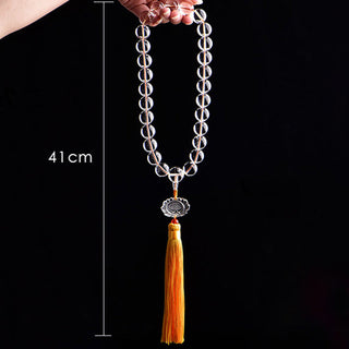 Buddha Gift Natural White Crystal Lotus Wrist Mala Meditation Tassels Pocket Mala Car Decoration