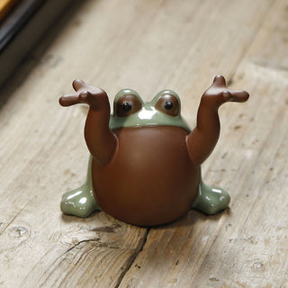 Buddha Gift FengShui Wealth Lucky Cute Frog Ceramic Tea Pet Figurine Decoration