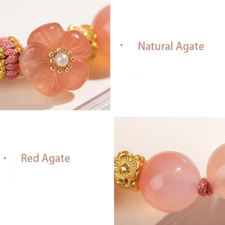 Buddha Gift Natural Gradient Agate Reincarnation Knot Peach Blossom Wealth Luck Handmade String Bracelet