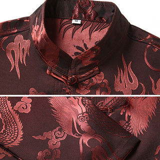 Buddha Gift Tang Suit Men Hanfu Chinese Dragon Traditional Clothes Kung Fu Shirt Uniform Long Sleeved Coat Tops and Pants Clothing Men's Set
