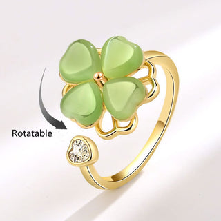 Buddha Gift Cat's Eye Four Leaf Clover Zircon Love Rotatable Ring