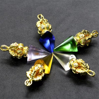 Buddha Gift Tibetan Dorje Vajra 4 Prong Lotus Liuli Crystal Strength Necklace Pendant