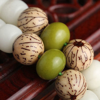 Buddha Gift White Jade Bodhi Lotus Mala Harmony Necklace Bracelet
