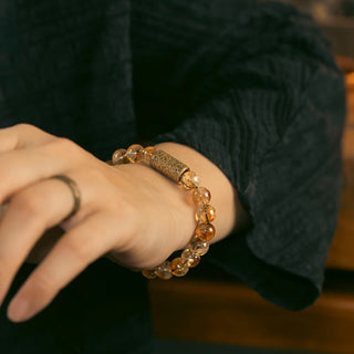 Buddha Gift Natural Citrine Crystal Brass Bead Protection Bracelet