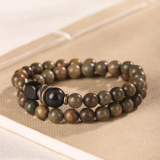 Buddha Gift Tibetan Green Sandalwood Crystal Soothing Peace Bracelet