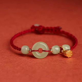 Buddha Gift Round Peace Buckle Jade Lotus Happiness Abundance Wealth String Bracelet