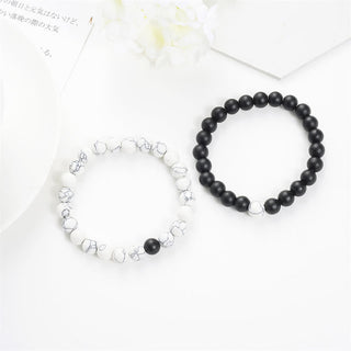 Buddha Gift 2pcs Natural Frosted Stone White Turquoise Bead Couple Bracelet