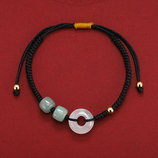 Buddha Gift 2Pcs Green Aventurine White Jade Peace Buckle Luck Braided Couple Bracelet