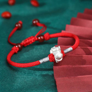 Buddha Gift 999 Sterling Silver Chinese Zodiac Luck Strength Red String Bracelet