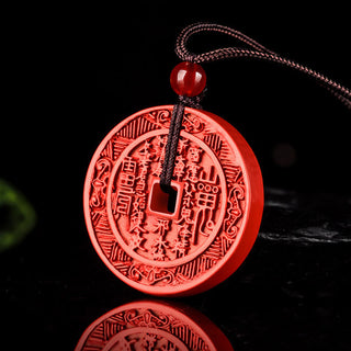 Buddha Gift Natural Cinnabar Mountain Ghosts Spend Money Bagua Design Blessing Necklace Pendant