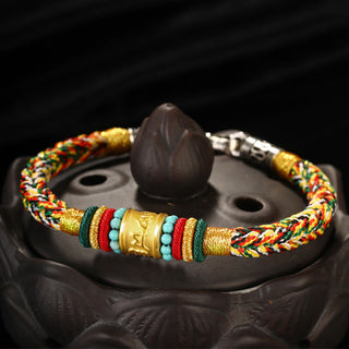 Buddha Gift Tibet 999 Gold Om Mani Padme Hum Handmade Eight Thread Peace Knot Luck Bracelet