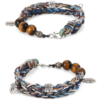 Buddha Gift 925 Sterling Silver Tiger's Eye Colorful Cotton Rope Handmade Willpower Bracelet