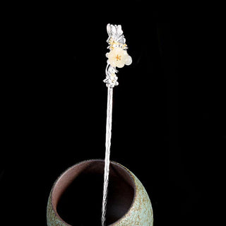 Buddha Gift 925 Sterling Silver Hetian White Jade Flower Blessing Hairpin