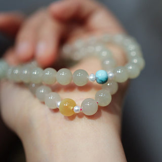 Buddha Gift 925 Sterling Silver Hetian Jade Double Peace Buckle Lotus Luck Double Wrap Bracelet