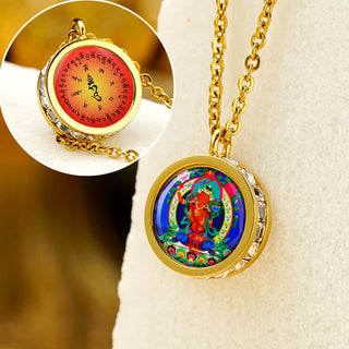 Buddha Gift Tibetan Yellow God Of Wealth Green Tara Buddha Serenity Titanium Steel Necklace Pendant