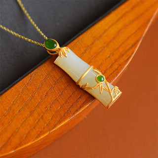 Buddha Gift White Jade Cyan Jade Bamboo Protection Necklace Pendant