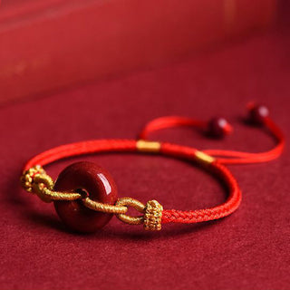Buddha Gift Handmade Cinnabar Peace Buckle Blessing Braided Rope Bracelet
