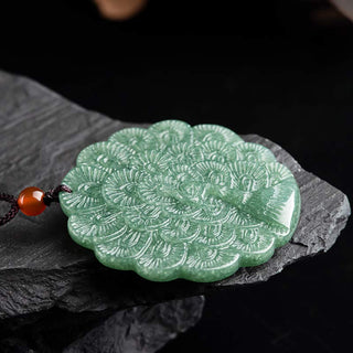 Buddha Gift Natural Jade Peacock Luck Prosperity Necklace Pendant