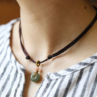 Buddha Gift Natural Round Jade Peace Buckle Lotus Abundance String Necklace Pendant