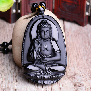 Buddha Gift Chinese Zodiac Obsidian Buddha Amulet Protection Pendant Necklace