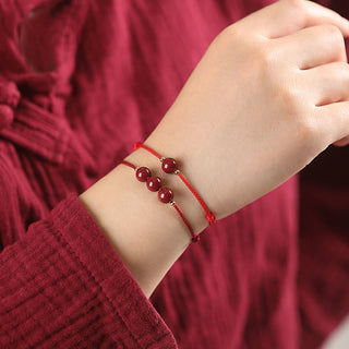 Buddha Gift Natural Lucky Cinnabar Bead Blessing String Bracelet Anklet