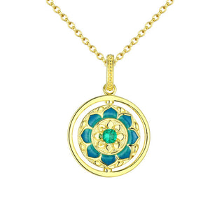 Buddha Gift 925 Sterling Silver Lotus Flower Floral Zircon Enlightenment Rotatable Necklace Pendant