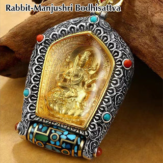 Buddha Gift Tibet Chinese Zodiac Natal Buddha Thangka Prosperity Rotatable Dzi Bead Necklace Pendant