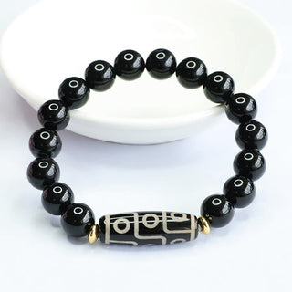 Buddha Gift Tibetan Nine-Eye Dzi Bead Black Onyx Power Bracelet