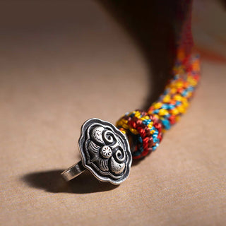 Buddha Gift Handmade Tibetan 925 Sterling Silver Chinese Zodiac Natal Buddha Zakiram Goddess of Wealth Protection Multicolored Rope Braided Bracelet