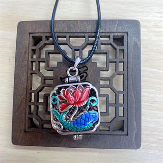 Buddha Gift Koi Fish Lotus Copper Coins Luck Ghau Prayer Box Necklace Pendant