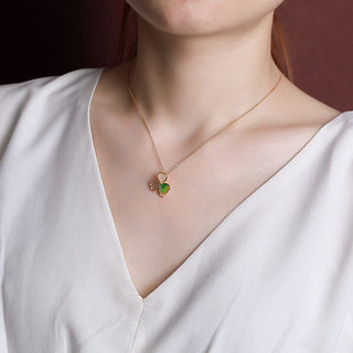Buddha Gift 925 Sterling Silver Plated Gold Hetian Jade Luck Shamrock Clover Necklace Pendant Earrings
