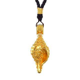 Buddha Gift 999 Sterling Silver Shankha Conch Shell Seashell Lucky Necklace Pendant