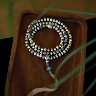 Buddha Gift 108 Mala Beads 925 Sterling Silver Red Agate Turquoise Confidence Charm Bracelet