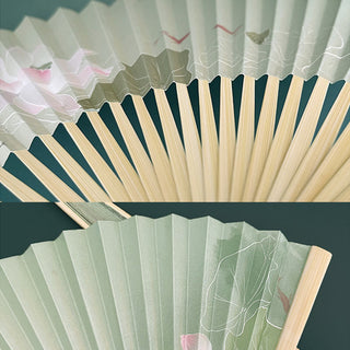 Buddha Gift Lotus Flowers Leaf Koi Fish Handheld Paper Bamboo Folding Fan