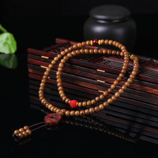 Buddha Gift 108 Mala Beads Peach Wood Bodhi Seed Lotus Prayer Meditation Bracelet