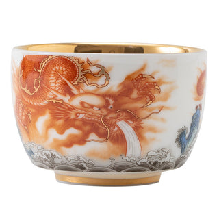 Buddha Gift Dragon Phoenix Crane Sun Ocean Waves Gilt Ceramic Teacup Kung Fu Tea Cup 170ml
