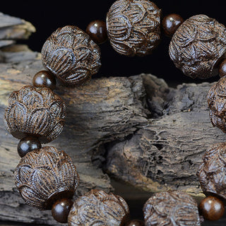 Buddha Gift Ebony Wood Eighteen Arhats Lotus Dragon Engraved Balance Bracelet
