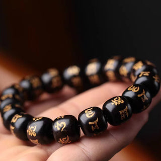 Buddha Gift Tibetan Ebony Wood Om Mani Padme Hum Engraved Peace Bracelet
