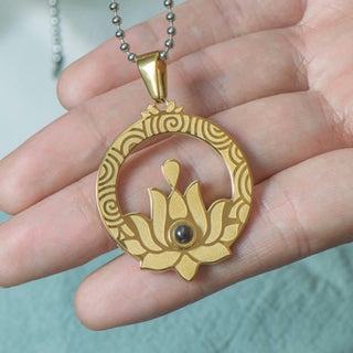 Buddha Gift Lotus Titanium Steel Enlightenment Projection Shurangama Mantra Necklace Pendant