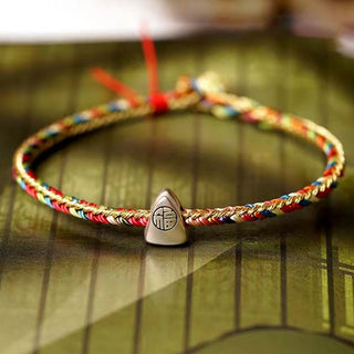Buddha Gift 925 Sterling Silver Fu Character Zongzi Pattern Multicolored String Luck Handmade Braided Bracelet