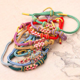 Buddha Gift Handmade Three Peach Blossoms Luck Eight Strands Braided String Bracelet