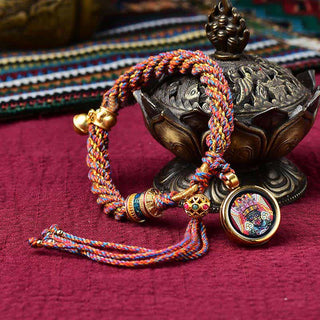 Buddha Gift Tibetan Handmade Luck Protection Thangka Prayer Wheel Bell Charm Braid String Bracelet