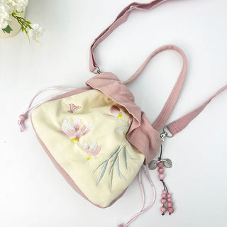 Buddha Gift Suzhou Embroidery Lotus Epiphyllum Magnolia Cotton Linen Tote Crossbody Bag Shoulder Bag Handbag