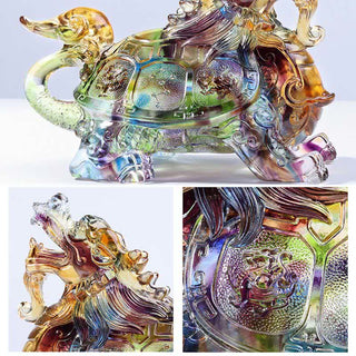 Buddha Gift Feng Shui Dragon Turtle Handmade Liuli Crystal Art Piece Home Office Decoration