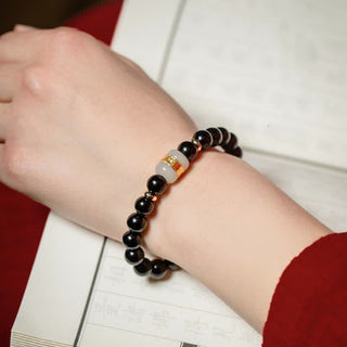 Buddha Gift Black Obsidian Jade Om Mani Padme Hum Strength Couple Magnetic Bracelet