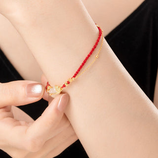 Buddha Gift 925 Sterling Silver Plated 18K Gold Hetian Jade Ruyi Cat Cinnabar Luck Bracelet Necklace Pendant Set