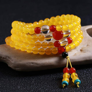 Buddha Gift 108 Mala Beads Yellow Chalcedony Harmony Bracelet