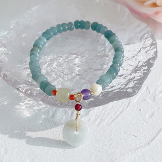 Buddha Gift Natural Hetian Jade Pearl Peace Buckle Fu Character Gourd Money Bag Strawberry Quartz PiXiu Luck Bracelet