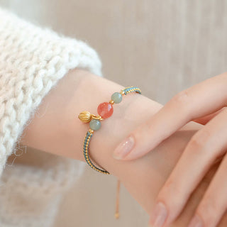 Buddha Gift Red Agate Jade Lotus Confidence Calm String Bracelet