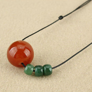 Buddha Gift Red Agate Green Aventurine Green Bodhi Seed Bead Calm Leather Rope Necklace Pendant